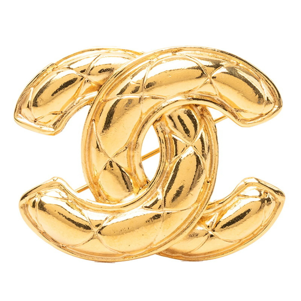 CHANEL Authentic Vintage Gold Logo Brooch